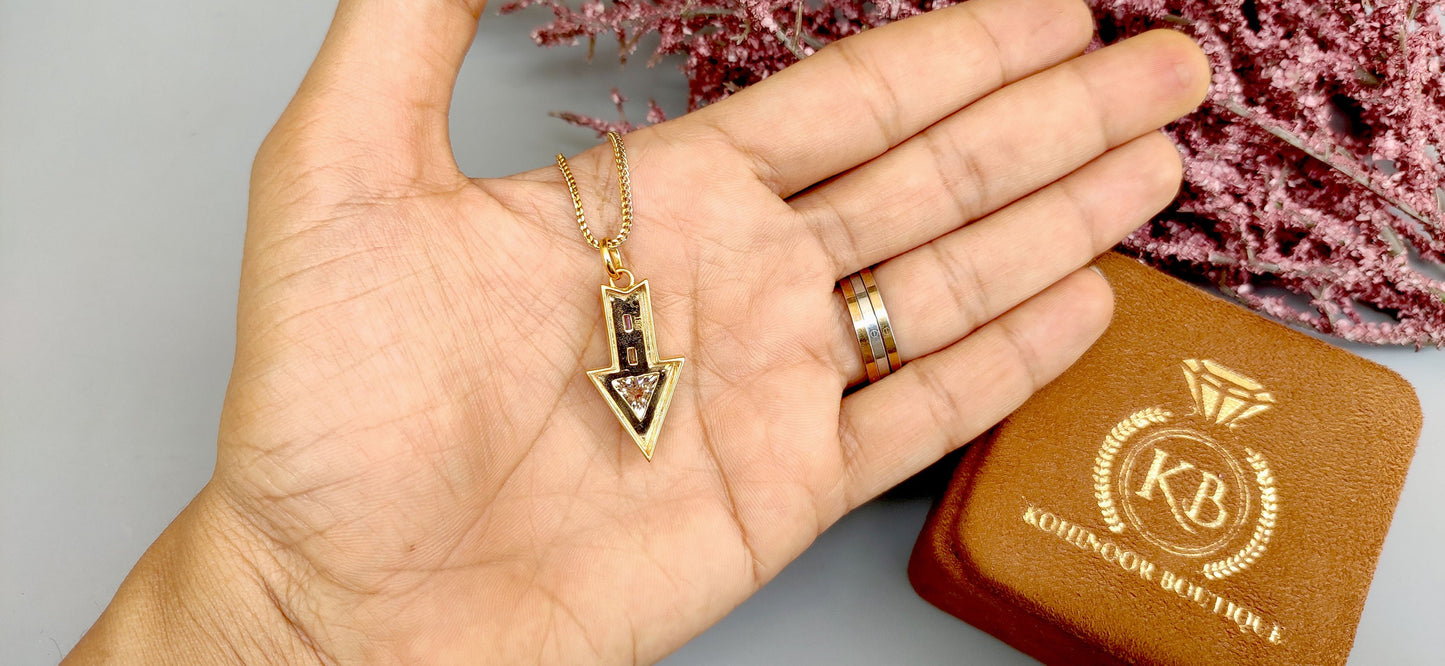 Arrow direction Triangle and baguette Cut Moissanite blackened gold Georgian Pendant without chain, Circa Vintage Arrow Talisman Pendant.