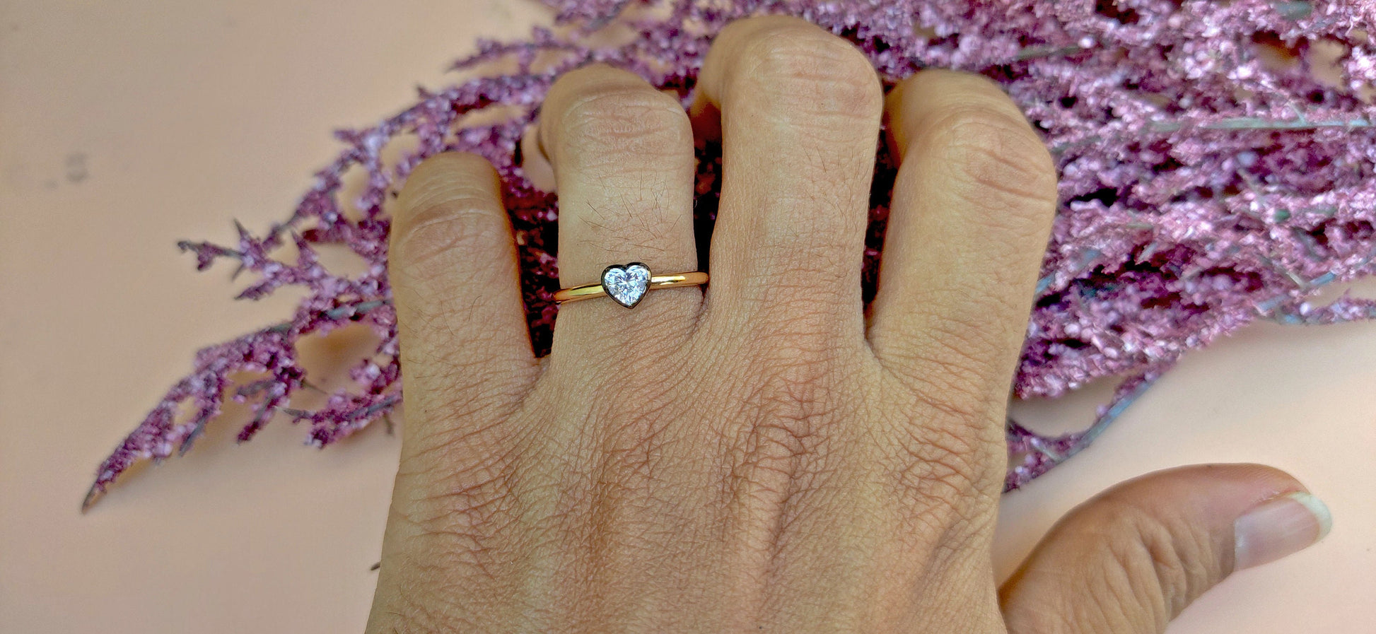 GIA certified Heart Cut Natural diamond Georgian cut down button back solitaire engagement ring, ring for her, women, blackened gold ring.