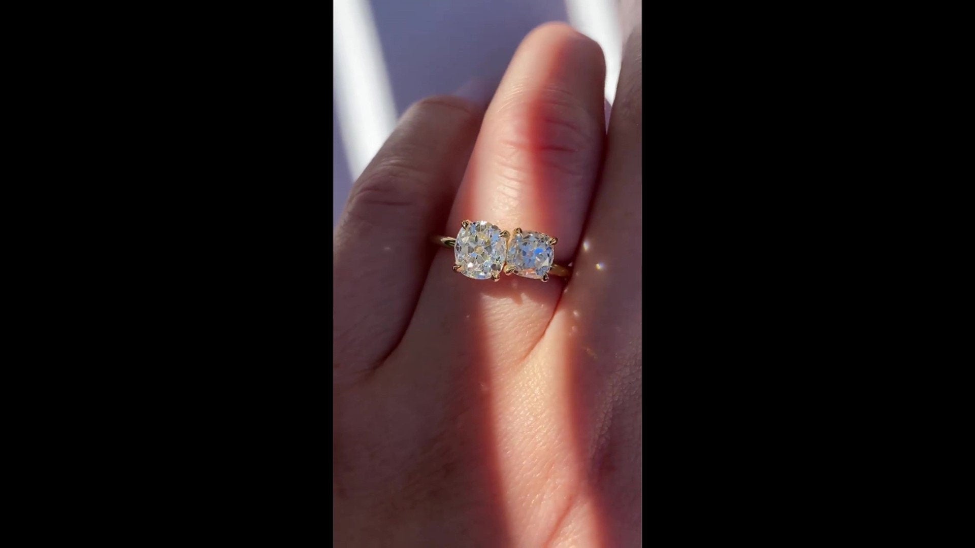 OMC Old mine cushion cut Toi Et Moi Moissanite Two stone Engagement Ring, Old Mine cut right-hand ring, gift for her, Gift for wife