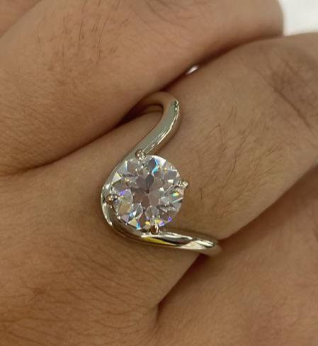 Floating Old European Cut OEC Compass prong NSEW set Solitaire Engagement ring, Ring for her, gift ring for women, vintage moissanite ring.