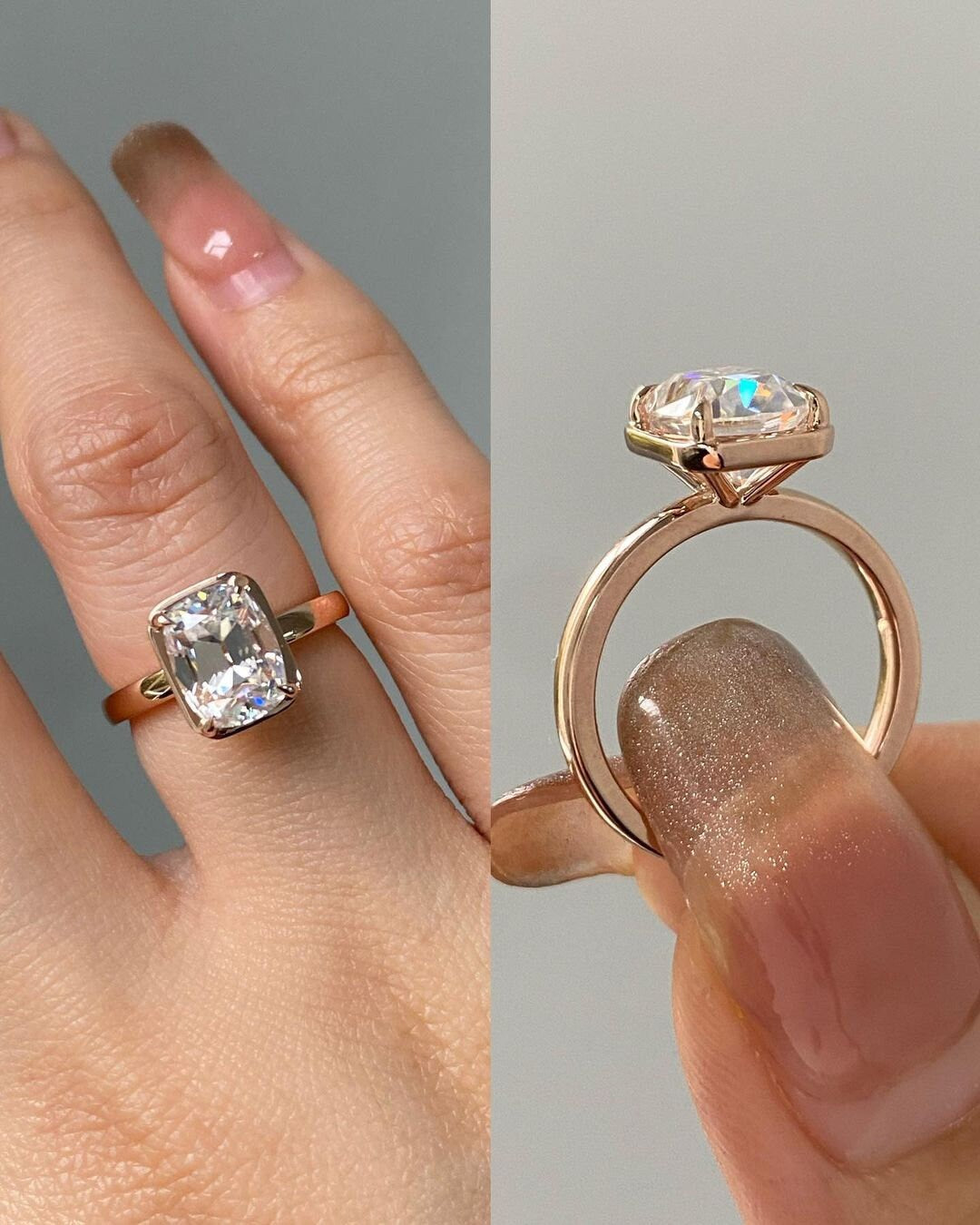 Old Mine Cushion Cut OMC Bezel Georgian Cut down set, Moissanite Solitaire Engagement Ring, ring gift for her, ring for women.