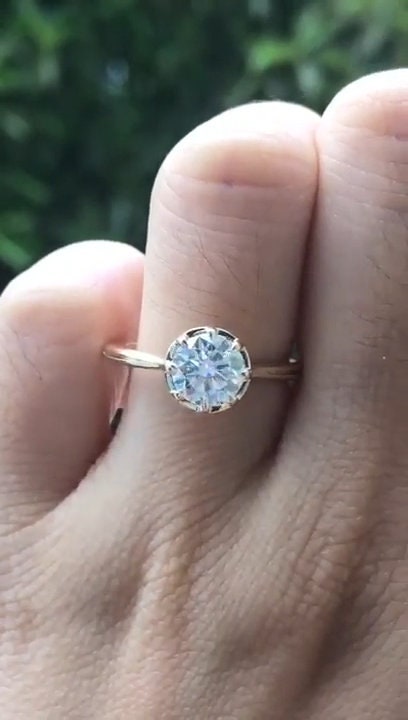 Old European Cut OEC Georgian cut down bezel set Moissanite Solitaire Engagement Ring, Ring for her, Gift for her, Promise proposal ring