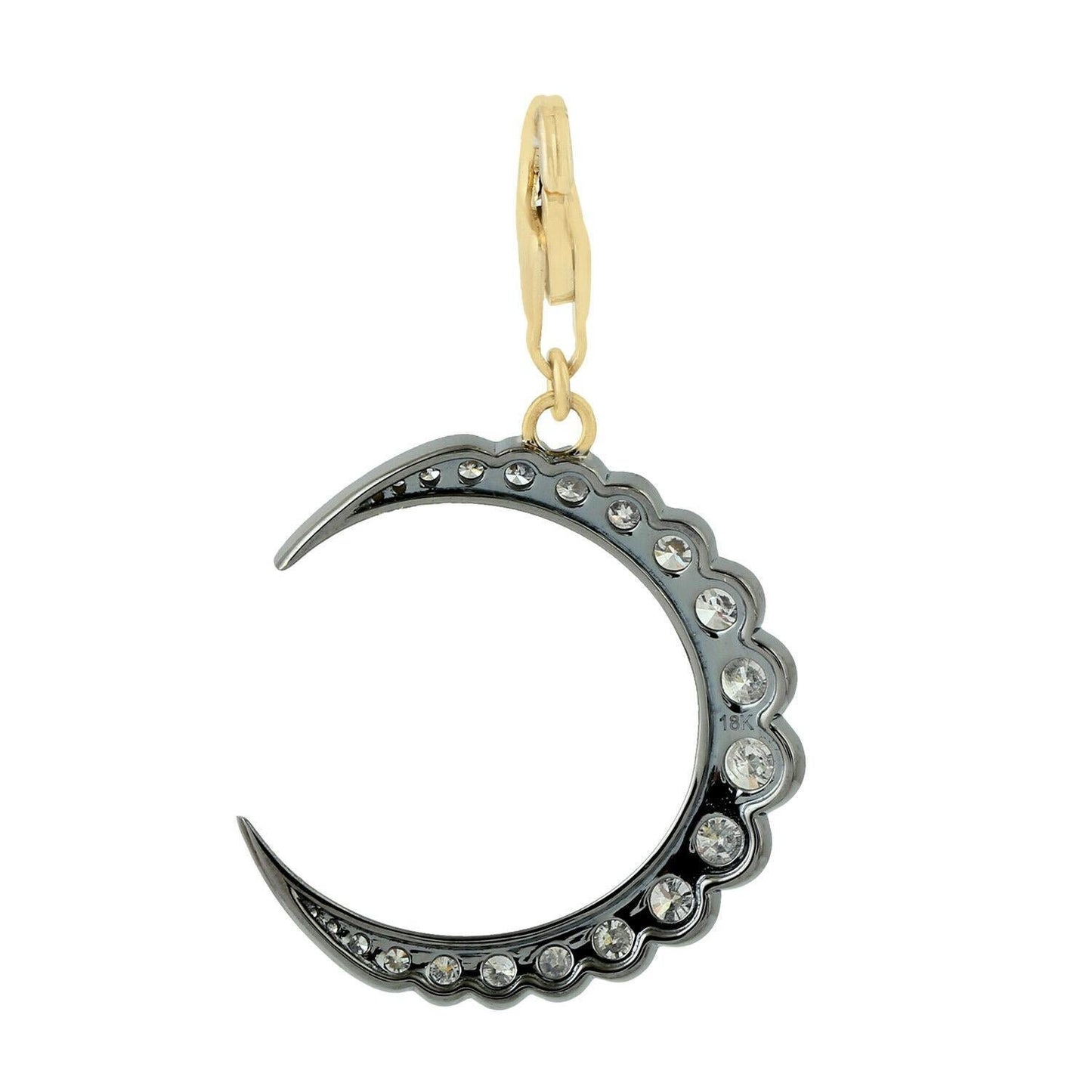 Crescent Half moon sapped Moissanite Lobster lock clasp Pendant, Blackened gold pendant, Wedding Pendant, Pendant for women, gift for wife.