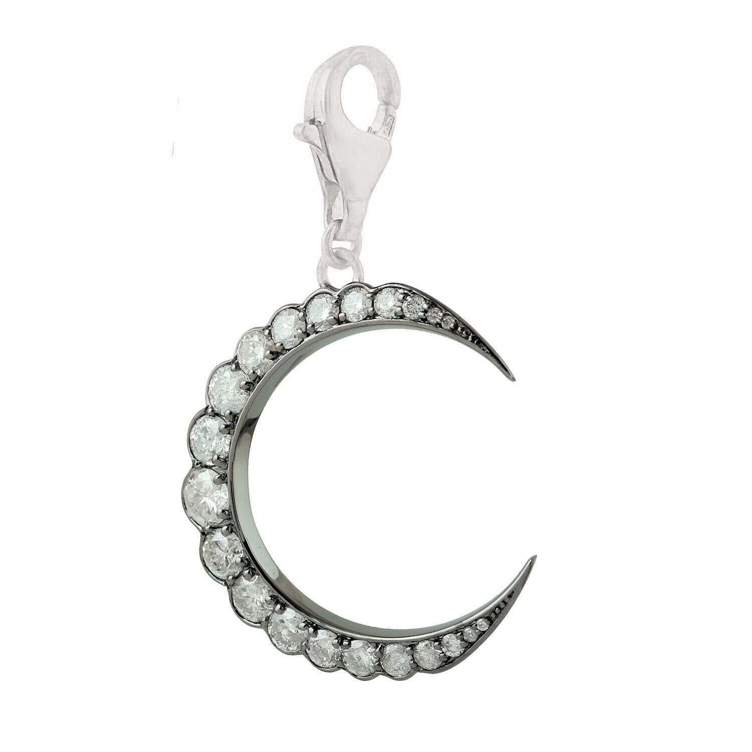 Crescent Half moon sapped Moissanite Lobster lock clasp Pendant, Blackened gold pendant, Wedding Pendant, Pendant for women, gift for wife.