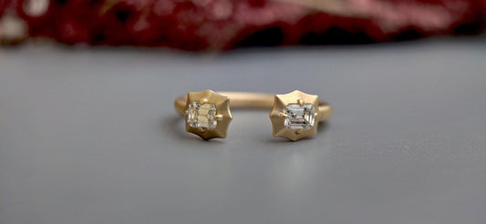 2 stone open end lab grown Emerald diamond ring, ring for women, ring for her, open end wedding band, gift for women, gift for wife