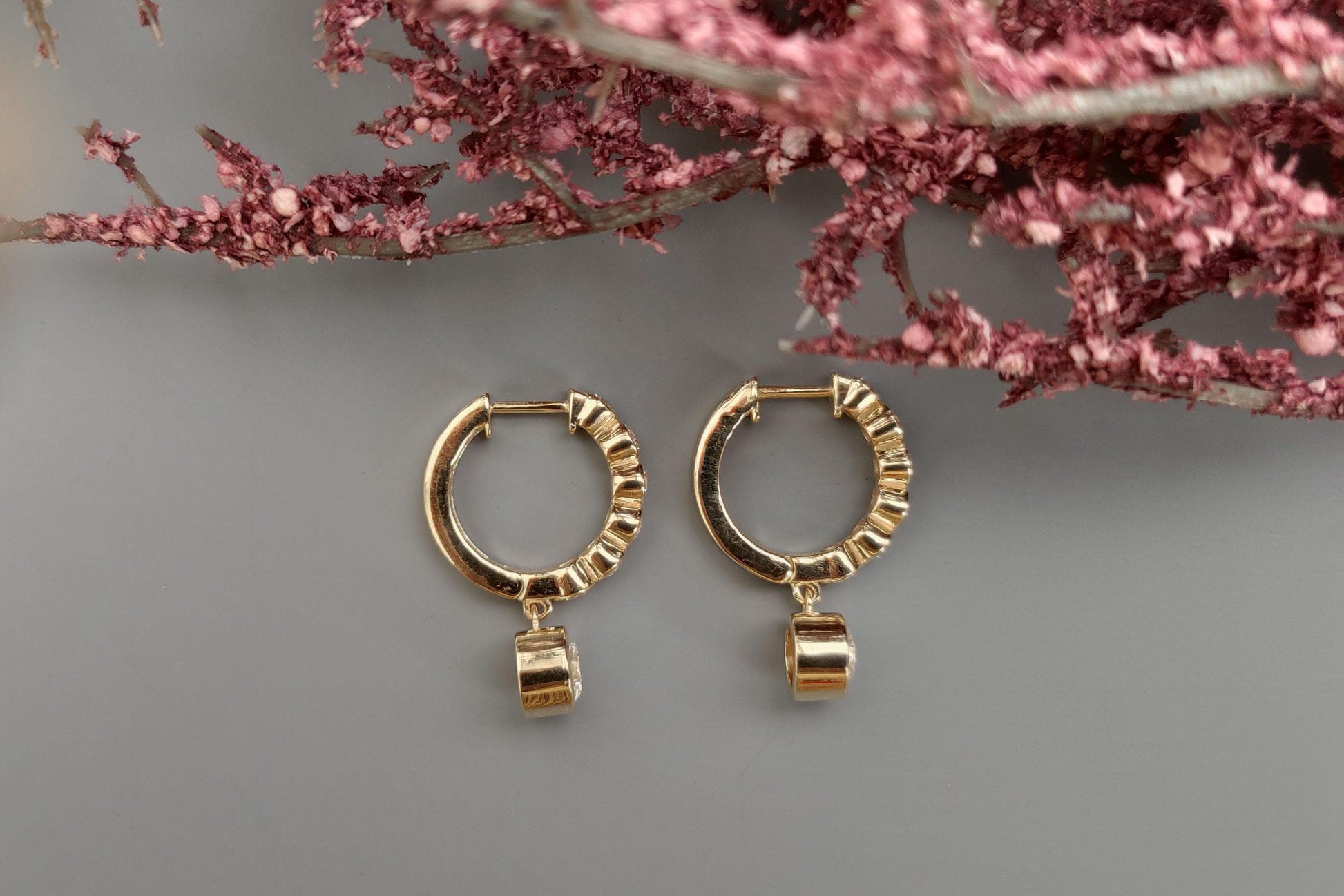 Moissanite bezel drop huggie hoops earrings for women, everyday earrings, Push back\Earrings, wedding huggie, gift for women