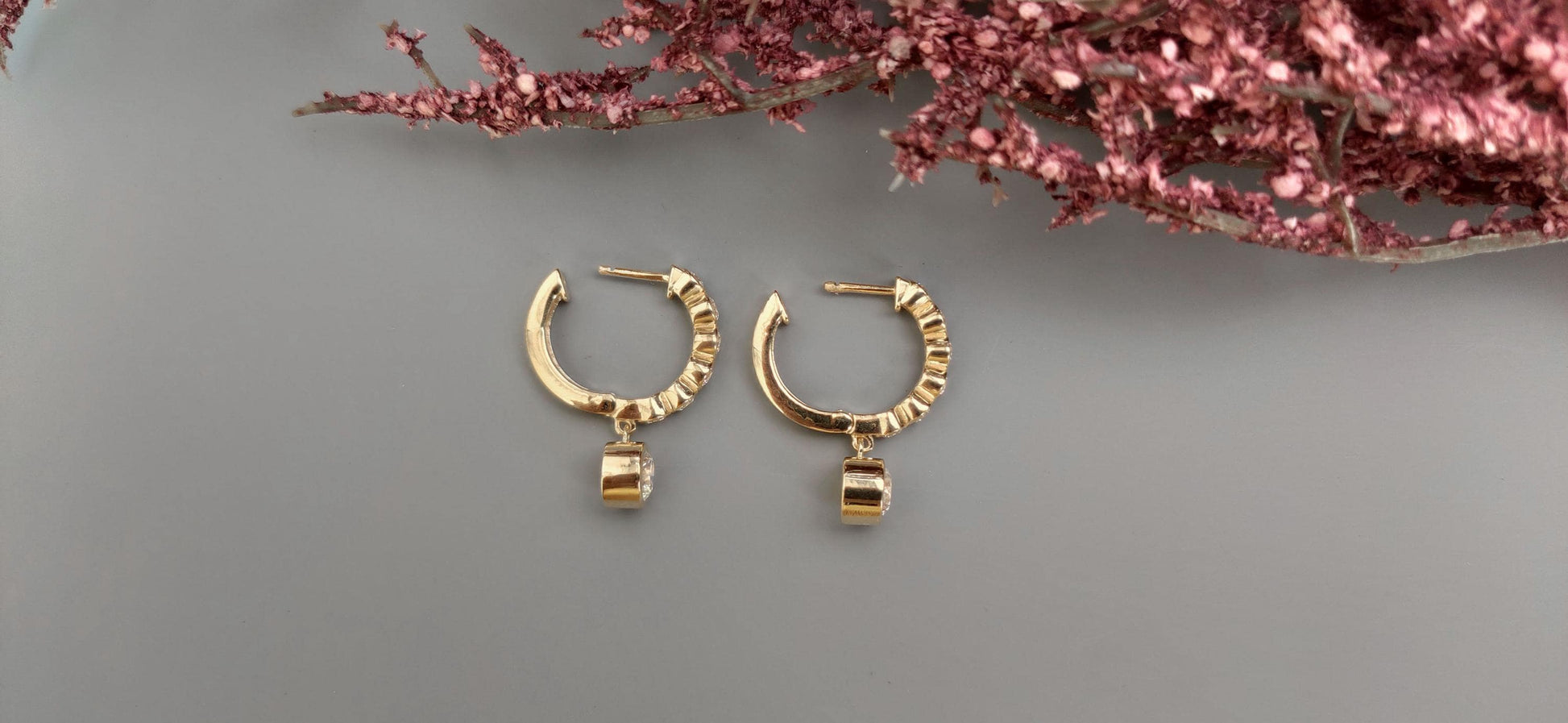 Moissanite bezel drop huggie hoops earrings for women, everyday earrings, Push back\Earrings, wedding huggie, gift for women