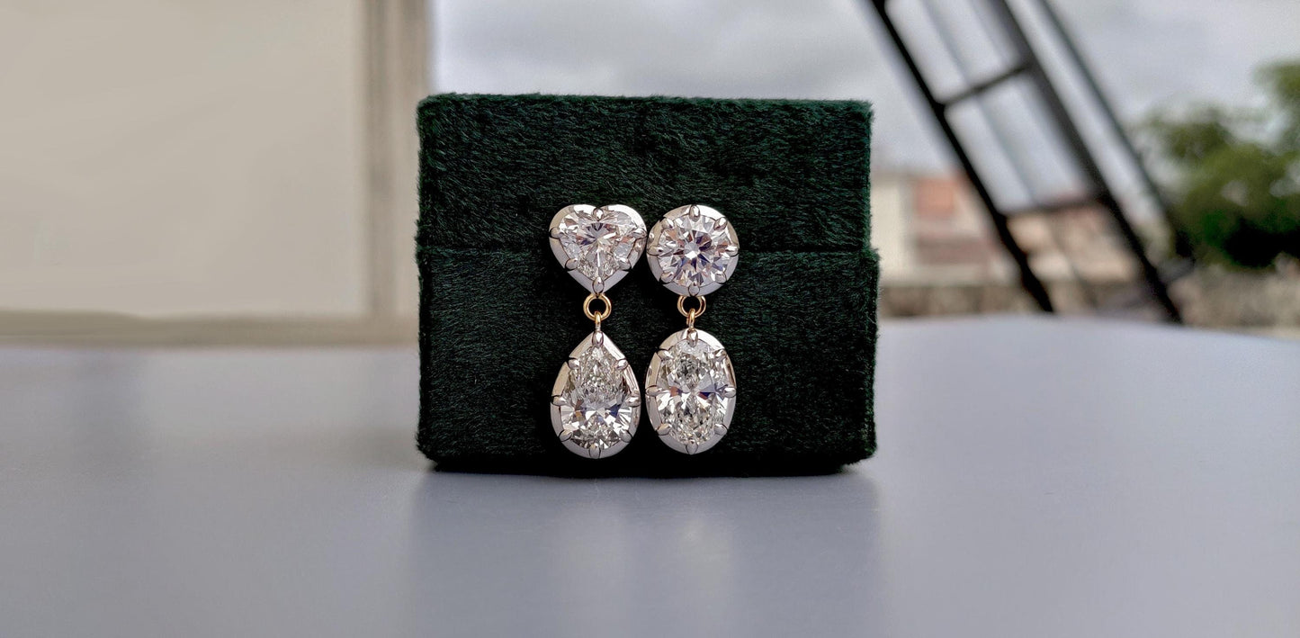 Georgian cut down multi shape moissanite earrings, statement earring, 2 toned earrings, dangled earrings for women