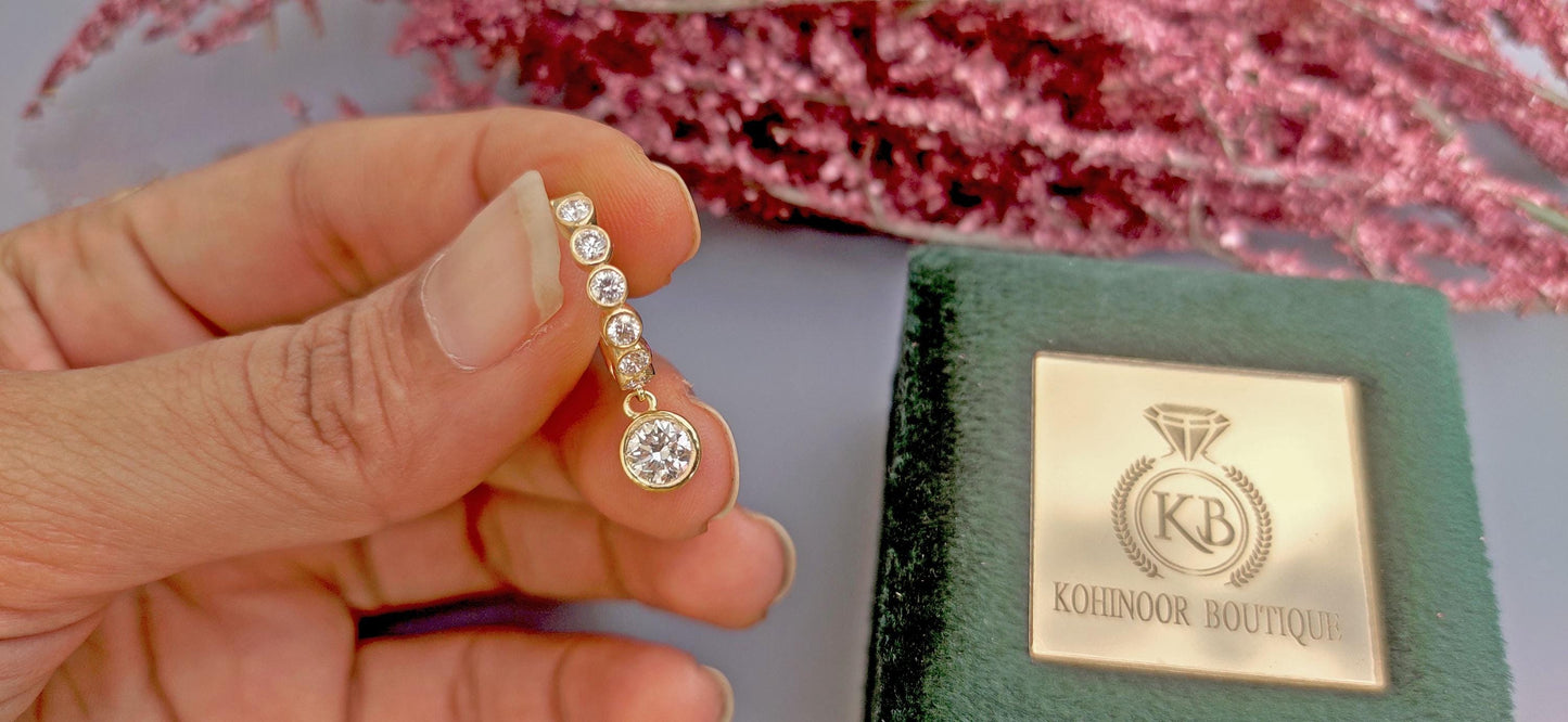 Moissanite bezel drop huggie hoops earrings for women, everyday earrings, Push back\Earrings, wedding huggie, gift for women