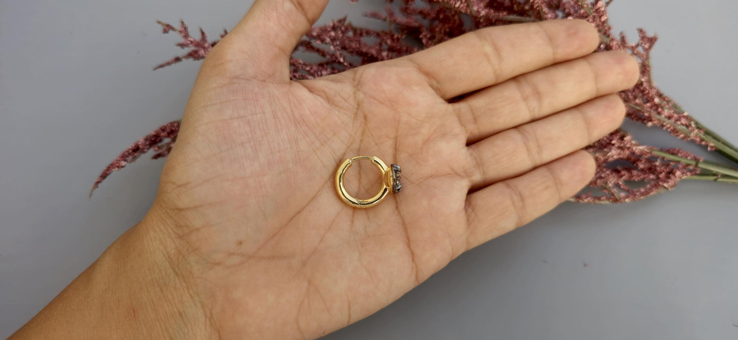 Georgian Victorian Style Lab Grown Diamond Hoops, Georgian cut down Button back blackened gold huggie, Wedding Earring.