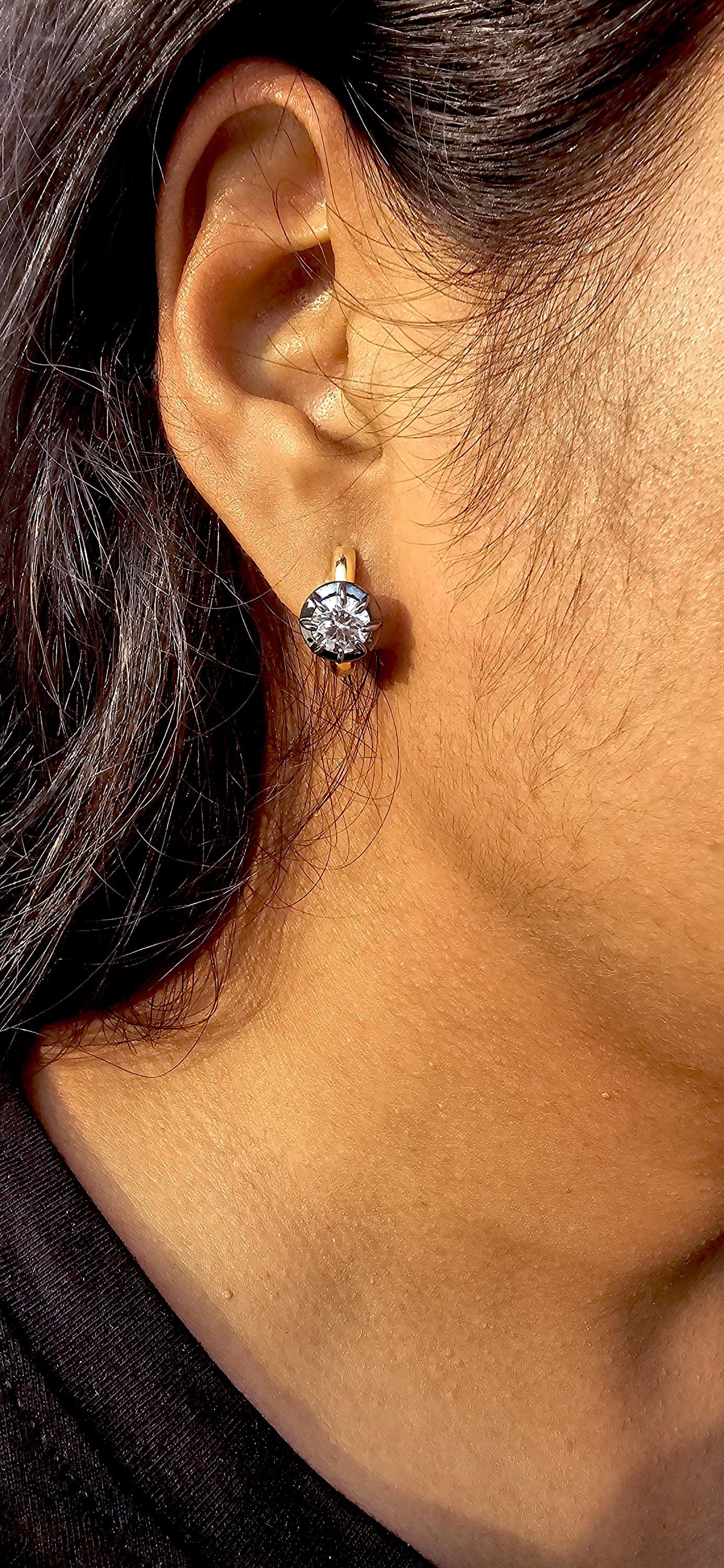 Georgian Victorian Style Lab Grown Diamond Hoops, Georgian cut down Button back blackened gold huggie, Wedding Earring.