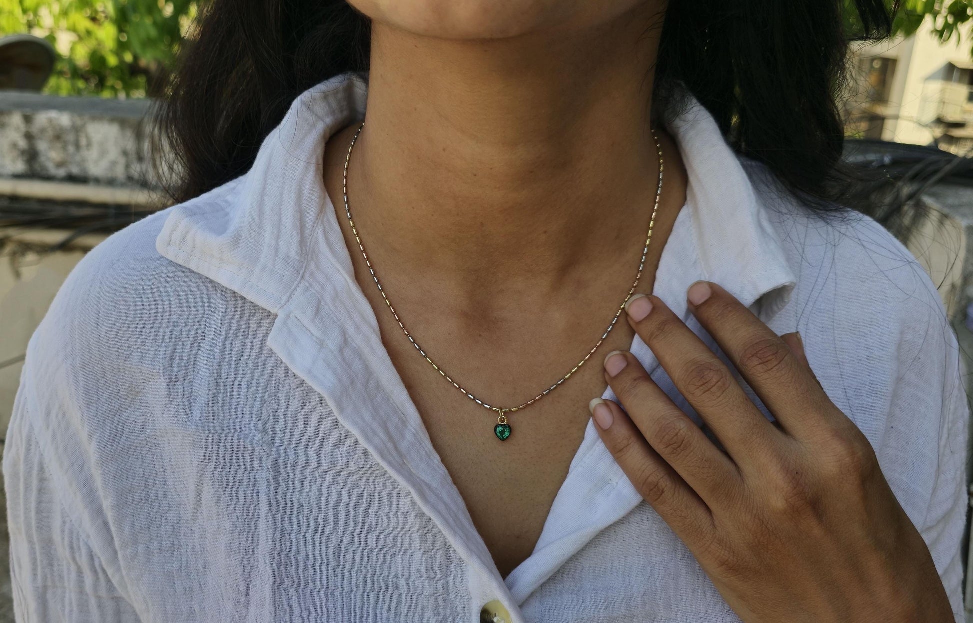 Heart Shaped Emerald button back Georgian cut down Pendant, Emerald pendant, statement pendant, blackened gold pendant.