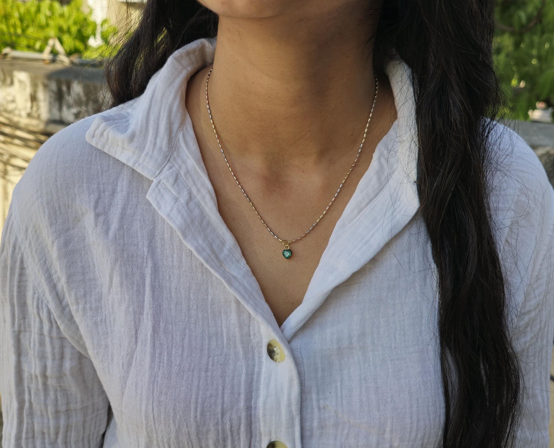 Heart Shaped Emerald button back Georgian cut down Pendant, Emerald pendant, statement pendant, blackened gold pendant.