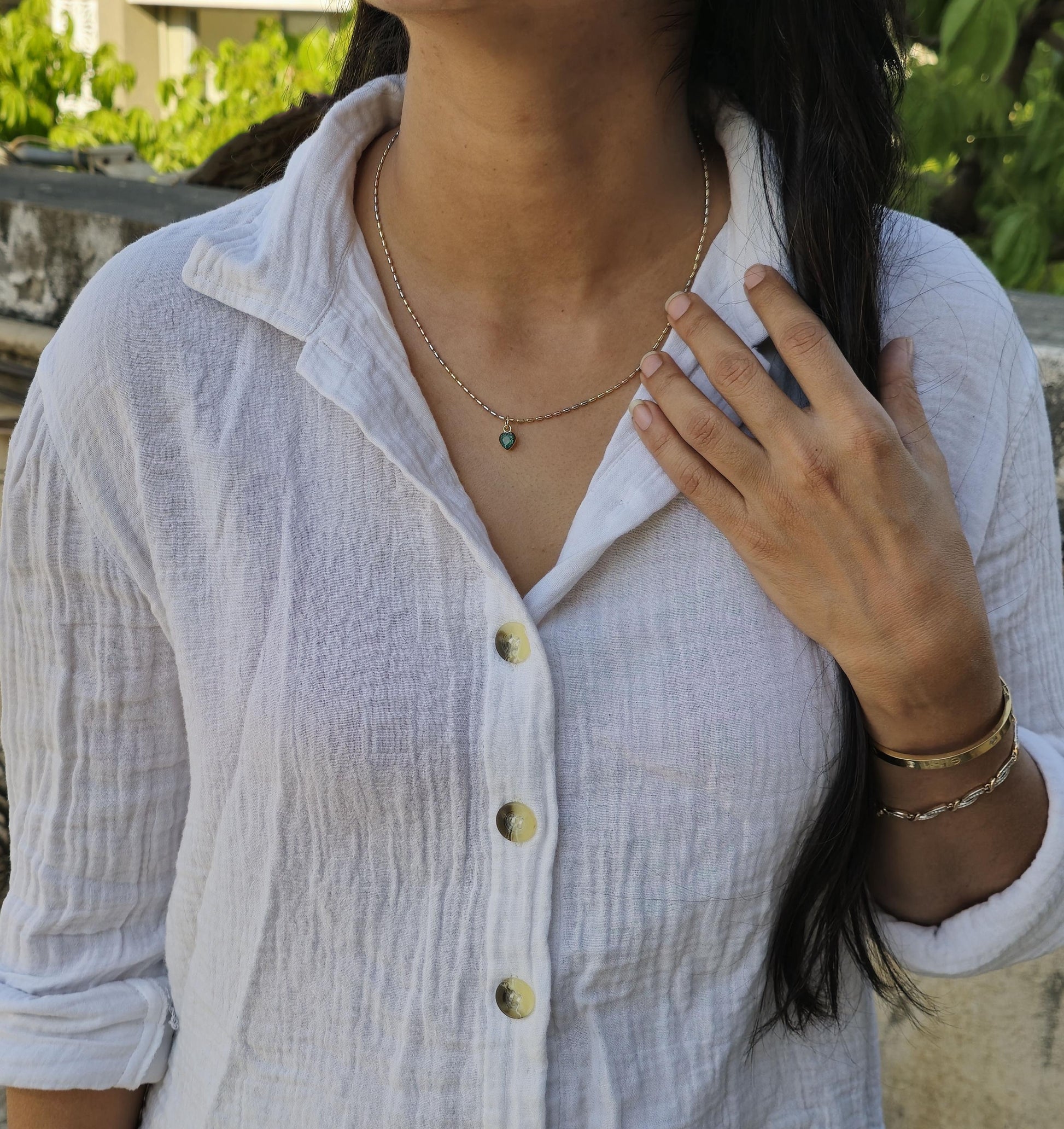 Heart Shaped Emerald button back Georgian cut down Pendant, Emerald pendant, statement pendant, blackened gold pendant.