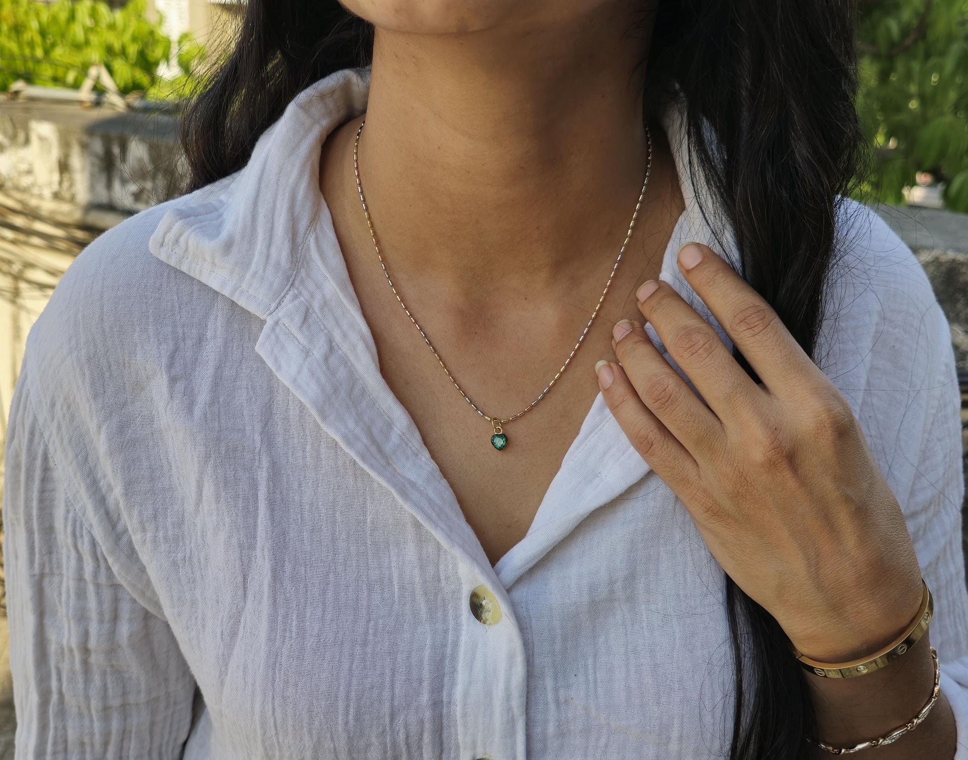 Heart Shaped Emerald button back Georgian cut down Pendant, Emerald pendant, statement pendant, blackened gold pendant.