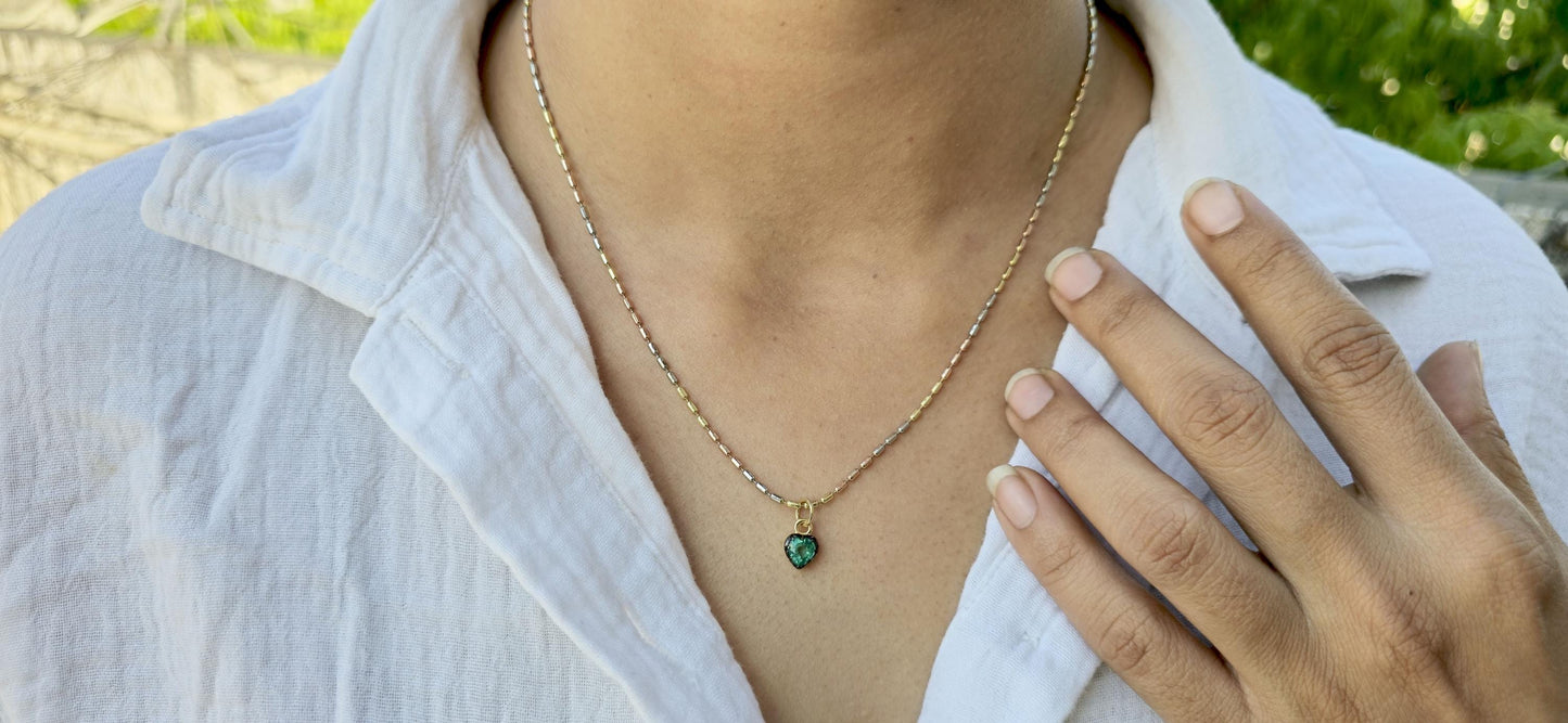 Heart Shaped Emerald button back Georgian cut down Pendant, Emerald pendant, statement pendant, blackened gold pendant.