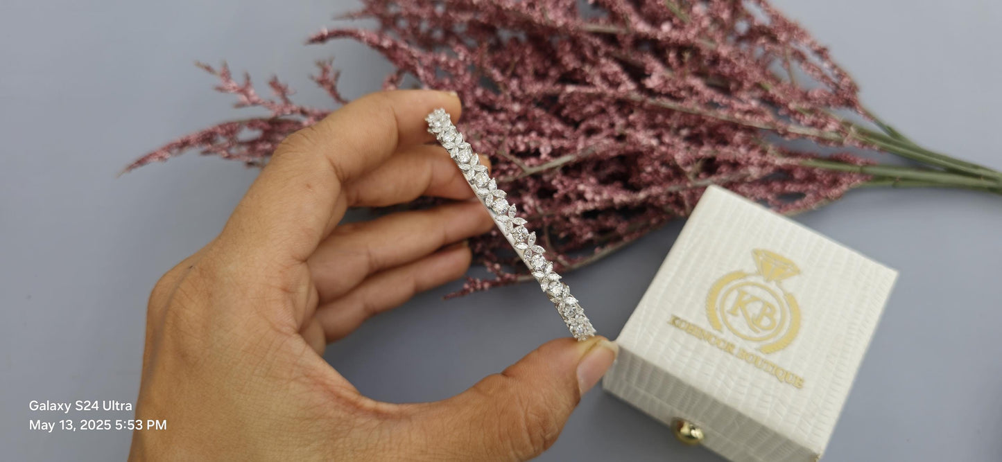 Marquise and round moissanite floral bracelet, bracelet for women, bracelet for her, gift for women