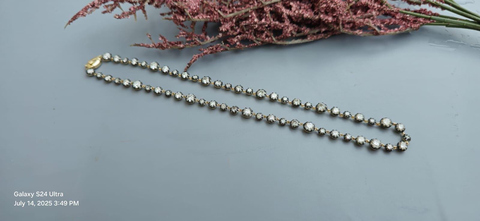 Georgian cut down necklace with moissanite with blackened gold, tennis necklace