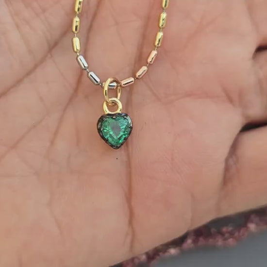 Heart Shaped Emerald button back Georgian cut down Pendant, Emerald pendant, statement pendant, blackened gold pendant.