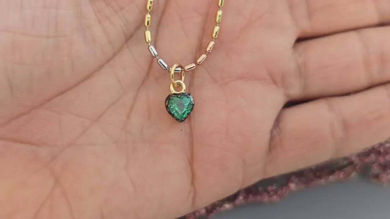 Heart Shaped Emerald button back Georgian cut down Pendant, Emerald pendant, statement pendant, blackened gold pendant.