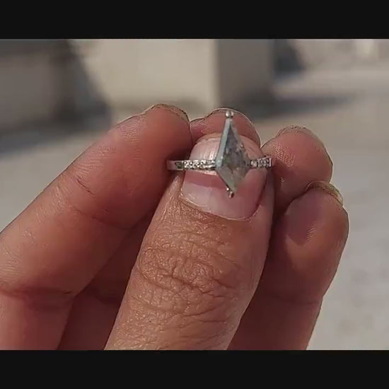 Kite Shield Cut Salt and Pepper with Moissanite side stone Engagement ring, Ring for her, Gift for her, Right hand ring