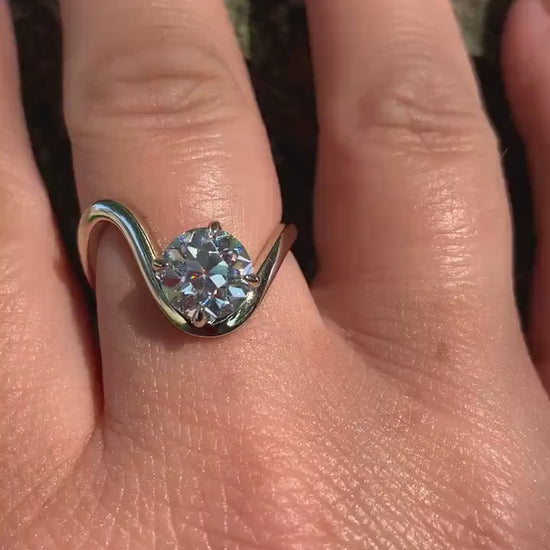 Floating Old European Cut OEC Compass prong NSEW set Solitaire Engagement ring, Ring for her, gift ring for women, vintage moissanite ring.