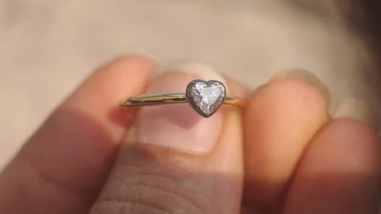GIA certified Heart Cut Natural diamond Georgian cut down button back solitaire engagement ring, ring for her, women, blackened gold ring.