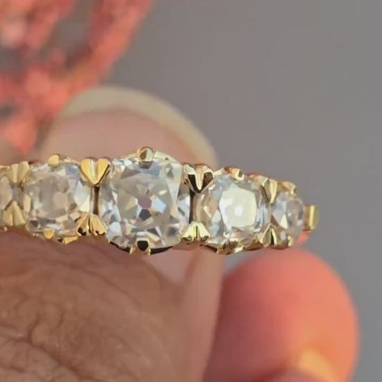 5 stone graduated OMC Old Mine Cut Cushion Moissanite ring, Anniversary Band, Anniversary gift for wife, ring for her, Right-hand ring