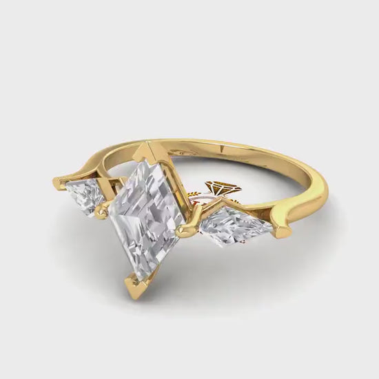 Lozenge and Shield Cut moissanite 3 stone Engagement\wedding\propose\Bridal\anniversary Ring in White\Yellow\Rose Gold
