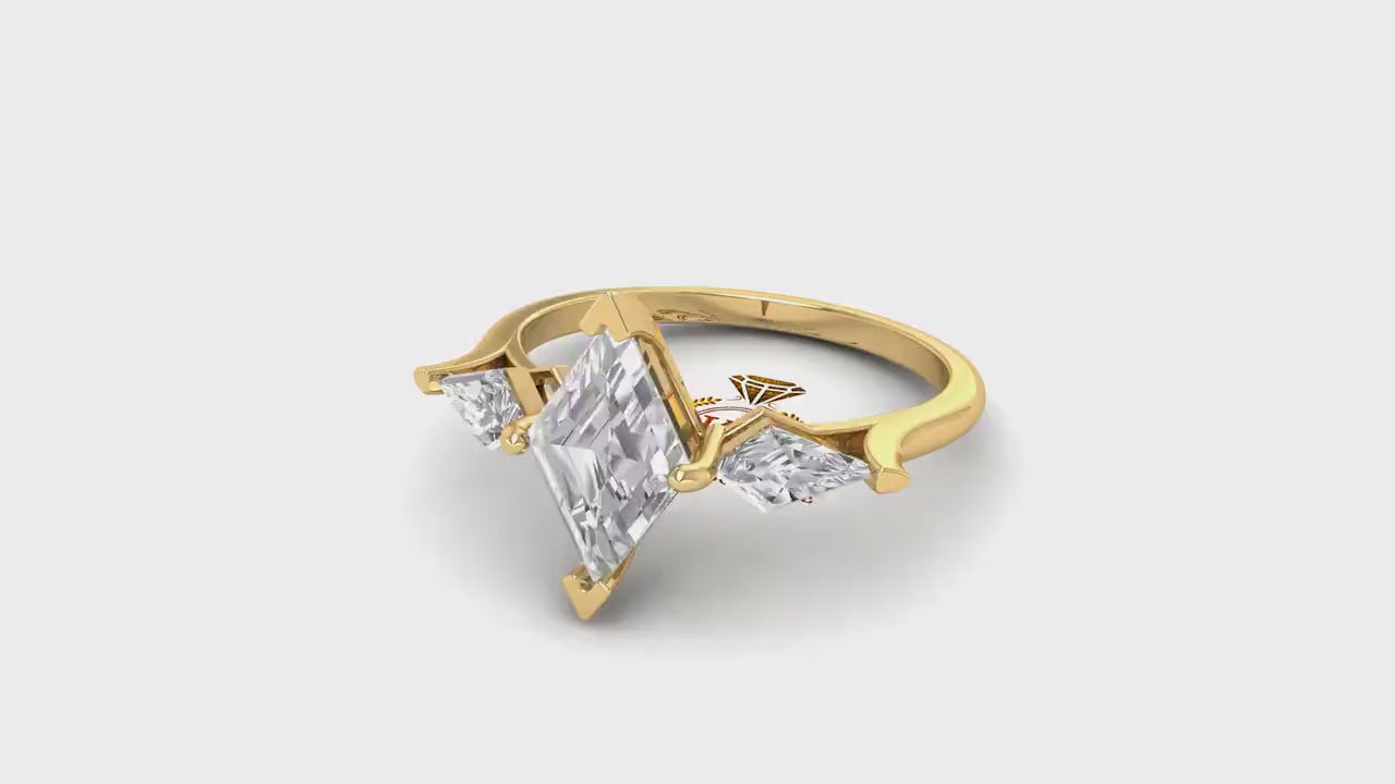 Lozenge and Shield Cut moissanite 3 stone Engagement\wedding\propose\Bridal\anniversary Ring in White\Yellow\Rose Gold