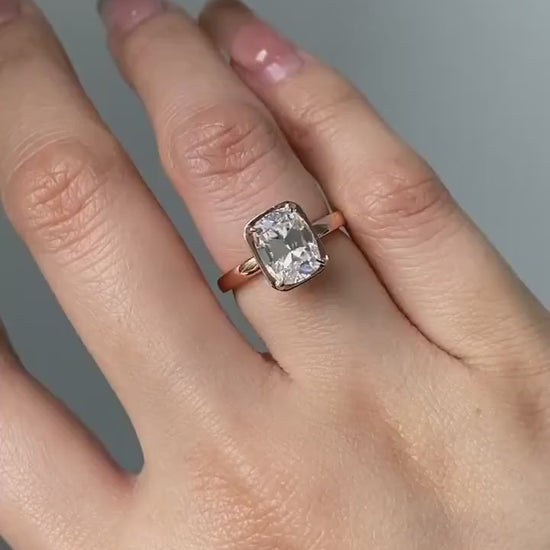 Old Mine Cushion Cut OMC Bezel Georgian Cut down  set, Moissanite Solitaire Engagement Ring, ring gift for her, ring for women.