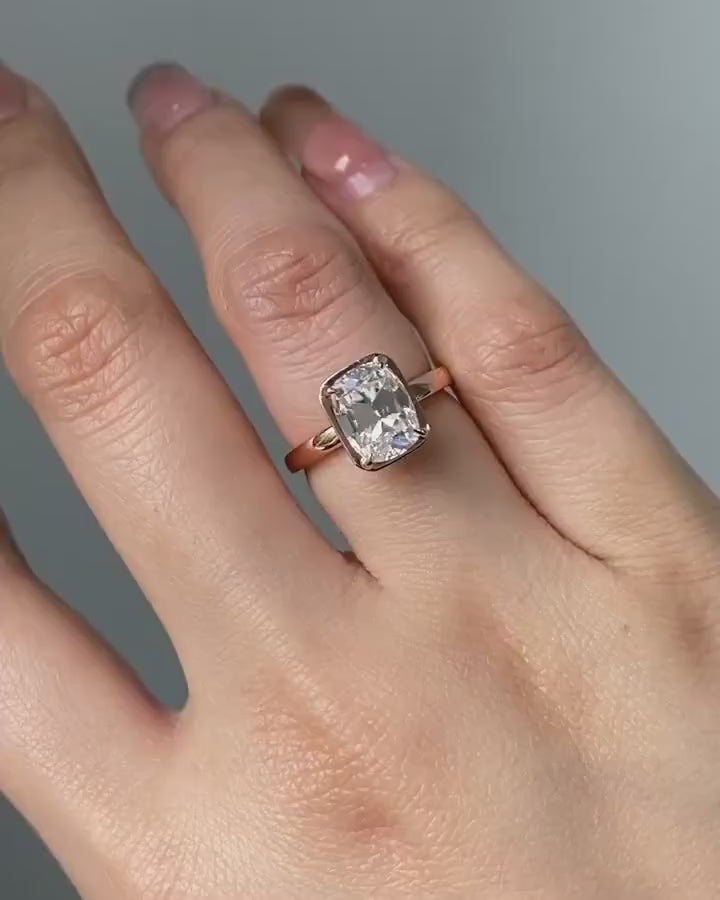 Old Mine Cushion Cut OMC Bezel Georgian Cut down  set, Moissanite Solitaire Engagement Ring, ring gift for her, ring for women.