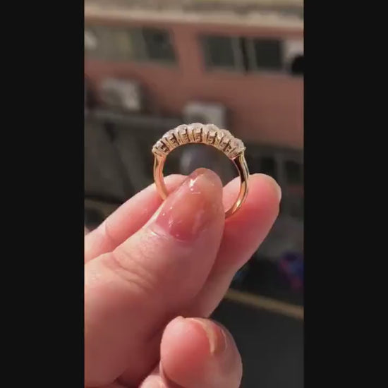 Old mine cut OMC 7 stone Cushion Cut Moissanite Wedding Band,Low profile split shank,available in S925 and 10K,14K and 18K Gold and Platinum