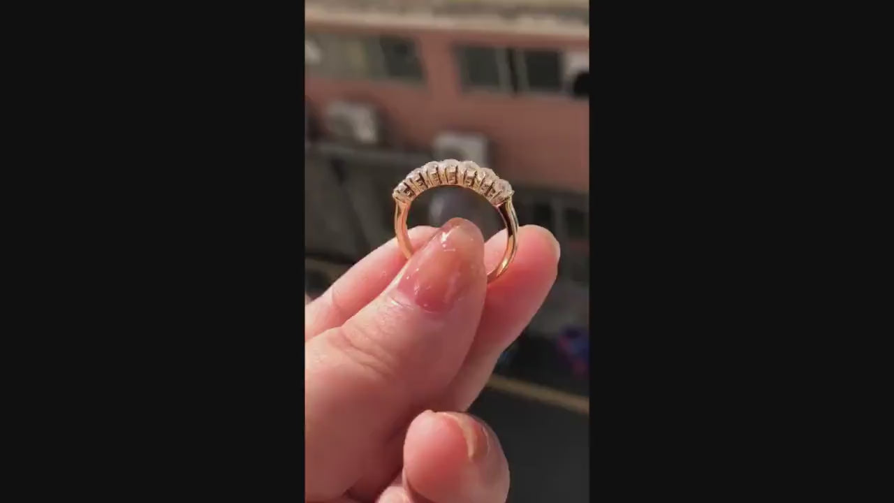 Old mine cut OMC 7 stone Cushion Cut Moissanite Wedding Band,Low profile split shank,available in S925 and 10K,14K and 18K Gold and Platinum