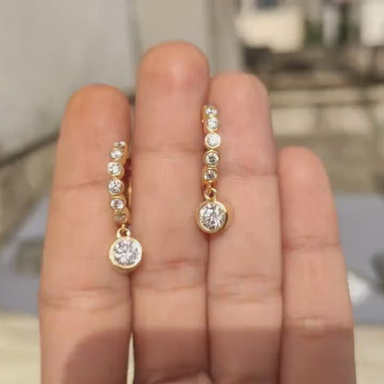 Moissanite bezel drop huggie hoops earrings for women, everyday earrings, Push back\Earrings, wedding huggie, gift for women