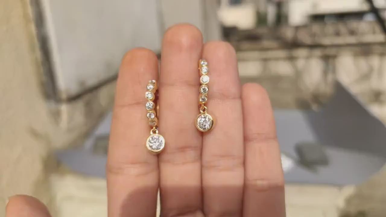 Moissanite bezel drop huggie hoops earrings for women, everyday earrings, Push back\Earrings, wedding huggie, gift for women