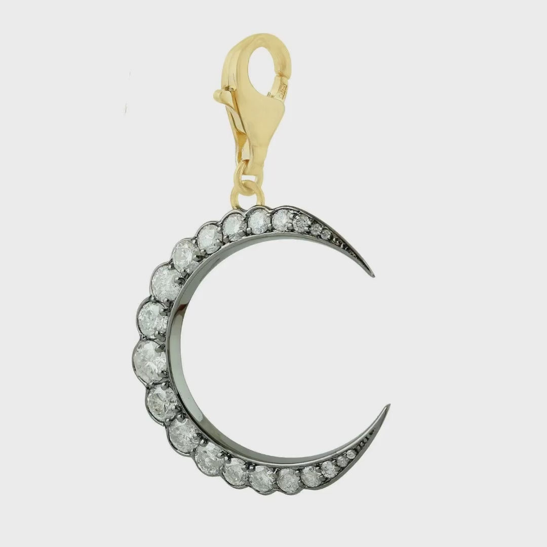 Crescent Half moon sapped Moissanite Lobster lock clasp Pendant, Blackened gold pendant, Wedding Pendant, Pendant for women, gift for wife.