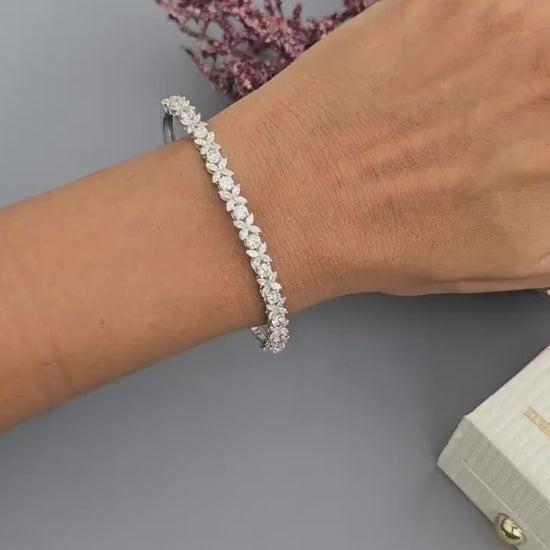 Marquise and round moissanite floral bracelet, bracelet for women, bracelet for her, gift for women