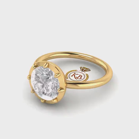 Round Button Back Georgian Cut Down Set Moissanite Solitaire Engagement ring, Ring for her, proposal Ring , Right hand statement ring.