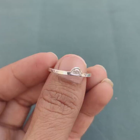 Half Moon Natural Diamond Bezel set Minimalist Solitaire Engagement ring, SGL certified, ring for her women, gift for wife, stackable ring.