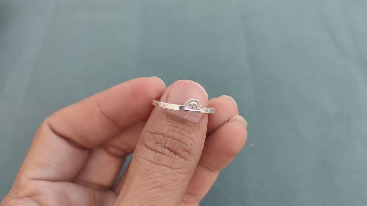 Half Moon Natural Diamond Bezel set Minimalist Solitaire Engagement ring, SGL certified, ring for her women, gift for wife, stackable ring.