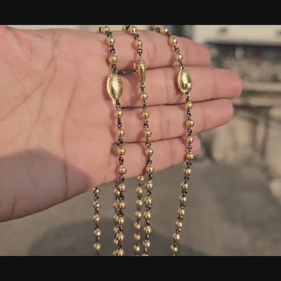 4 mm Ball n Chain Necklace with blackened gold links, Vintage Edwardian Antique necklace, Anniversary Gift, necklace for women