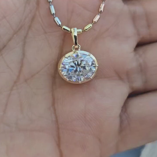 East west oval Cut Moissanite Pendant, Georgian cut down set Pendant without chain, Pendant for women, gift for her