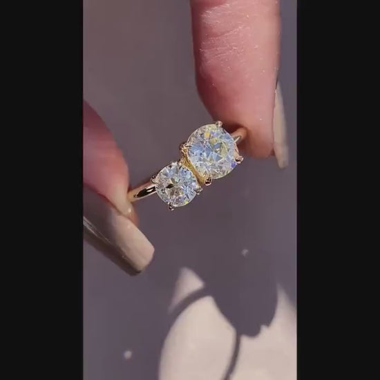 OMC Old mine cushion cut Toi Et Moi Moissanite Two stone Engagement Ring, Old Mine cut right-hand ring, gift for her, Gift for wife