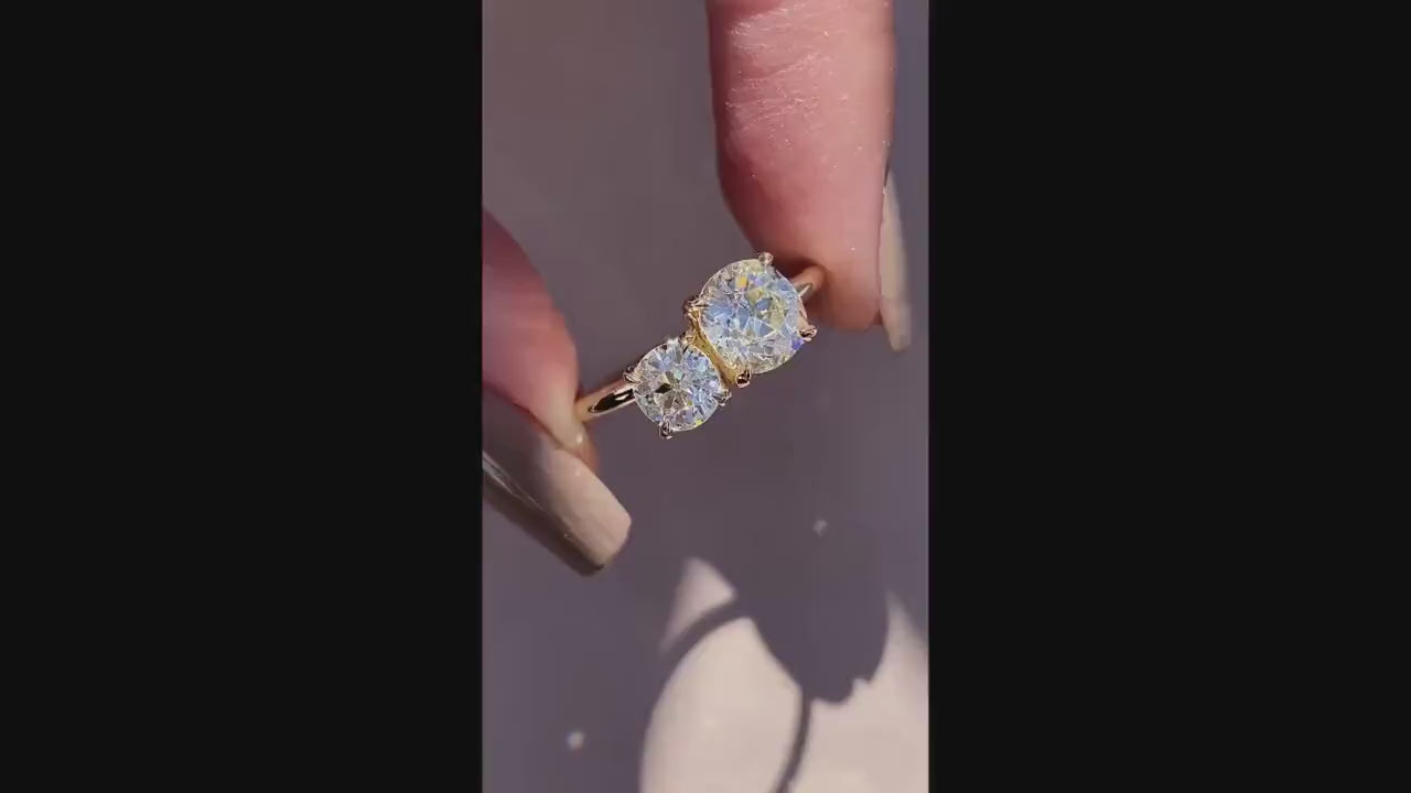 OMC Old mine cushion cut Toi Et Moi Moissanite Two stone Engagement Ring, Old Mine cut right-hand ring, gift for her, Gift for wife