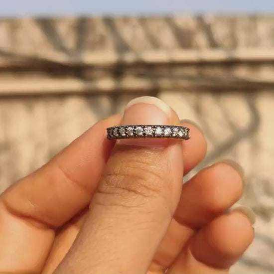 Lab grown diamond Georgian Cut-Down Blackened Gold eternity band, also available in half eternity,blackened gold wedding band,band for women