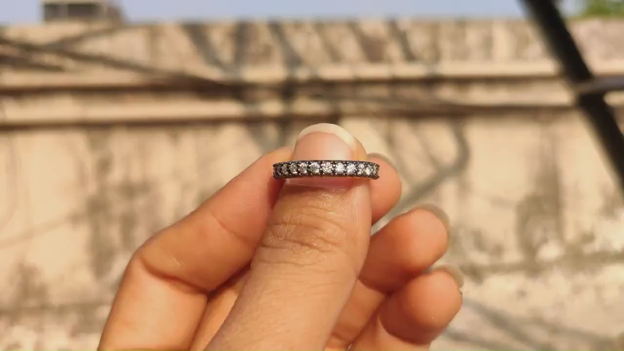 Lab grown diamond Georgian Cut-Down Blackened Gold eternity band, also available in half eternity,blackened gold wedding band,band for women