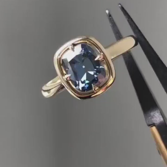 Blue Old Mine Cushion Cut OMC Bezel Georgian Cut down set, Moissanite Solitaire Engagement Ring, ring for her, gift for her, ring for women.